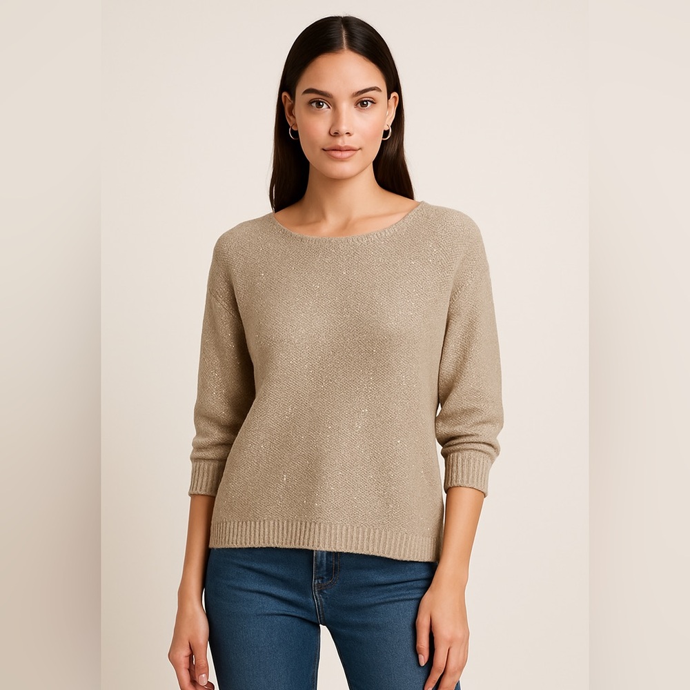 Forever 21 Beige Sequin Knit Sweater | Small